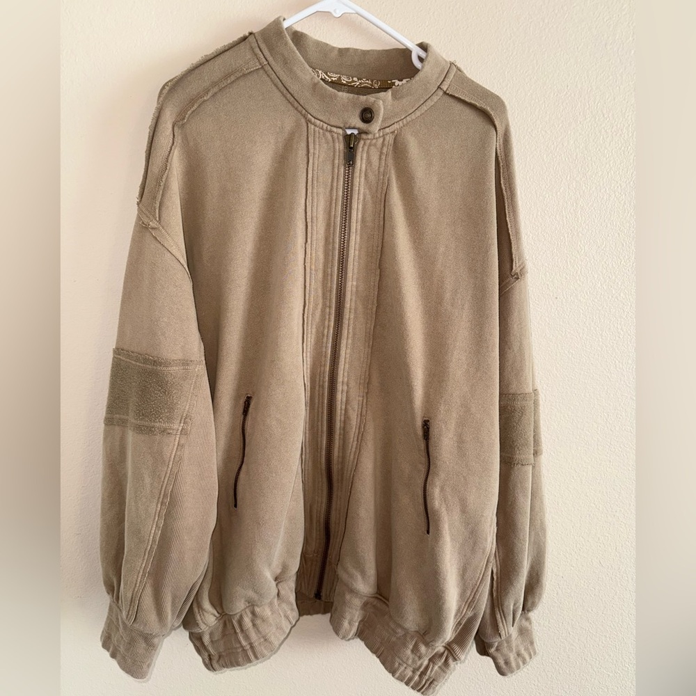 Free People NWOT We the Free Beige Lou Moto Jacket size Large Oversized Fit - Picture 5 of 11
